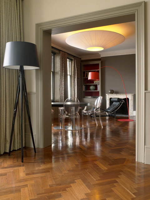 View In Room Warm View In The Living Room Area With Black Floor Lamp And The Wooden Table Facing The Glass Chairs In The Decor Interior Design Eclectic Floor Lamp Shades For Luxurious Tropical Rooms