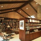 Wooden Element Huge Warm Wooden Element Existence Of Huge Home Library Design In Brown Shades With Wooden Shelves And Patterned Seats Interior Design Nice Home Library With Stunning Black And White Color Schemes (+14 New Images)