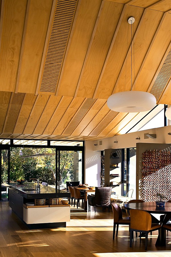 Wooden Material Dining Warm Wooden Material Applied In Dining Table With Skinny Kitchen Island In Gloss Kitchen Countertop Steel Sink And Wooden Drawer Storage Dream Homes Outstanding Contemporary Home With Great Natural Landscape