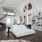 Bedroom In House Wide Bedroom In Modern London House With White Bed And White Bookshelves Under The White Ceiling Dream Homes Elegant Simple Interior Design Maximizing Bright White Color Scheme