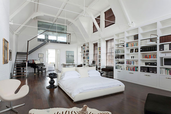Bedroom In House Wide Bedroom In Modern London House With White Bed And White Bookshelves Under The White Ceiling Dream Homes Elegant Simple Interior Design Maximizing Bright White Color Scheme