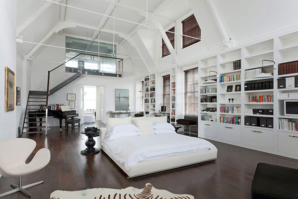 Bedroom In House Wide Bedroom In Modern London House With White Bed And White Bookshelves Under The White Ceiling Dream Homes  Elegant Simple Interior Design Maximizing Bright White Color Scheme