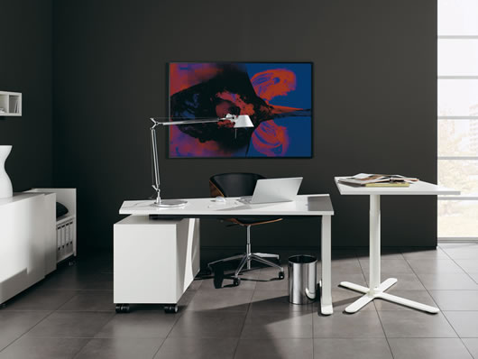 White Table Middle Wonderful White Table In The Middle Of The Room To Put A Laptop And An Arch Lamp In Hulsta Modern Wood Home Offices Decoration Creative Workspace Room Decorated To Increase Work Performance