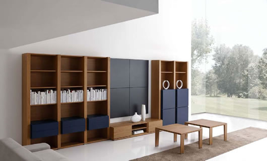 Bookshelves Combined Blue Wooden Bookshelves Combined With Dark Blue Racks Help The Modern And Minimalist Living Room Designs Neat And Organized Office & Workspace Minimalist White Interiors Looking So Stylish Bright Nuance