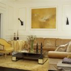 Brown Velvet Sofas Adorable Brown Velvet Cheap Sectional Sofas Coupled With Yellow Striped Chair And Mirrored Coffee Table With Flowers Dream Homes Eclectic And Cheap Sectional Sofas Of Contemporary Room With Ornaments