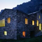 Chamoson House Stone Adorable Chamoson House With Rough Stone Wall And Square Niches Beautiful Mountainous View Rough Stone Path Dream Homes Unusual Contemporary Rural House With Rough Stone Wall Structure