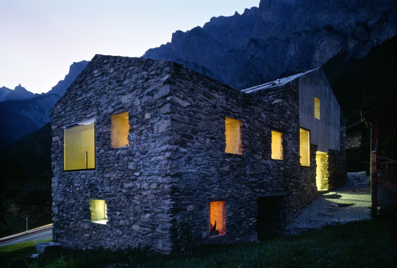 Chamoson House Stone Adorable Chamoson House With Rough Stone Wall And Square Niches Beautiful Mountainous View Rough Stone Path Dream Homes Unusual Contemporary Rural House With Rough Stone Wall Structure