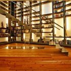 Library Room Beautiful Amazing Library Room In The Beautiful Home With Tidy Bookshelves And Unique Staircase On Hardwood Floor Architecture Breathtaking Mountain House Blends In With Fresh Landscape Environment