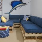 Navy Cheap Idea Appealing Navy Cheap Sectional Sofas Idea Completed With Patterned Pillows And Ottoman With Striped Linen Dream Homes Eclectic And Cheap Sectional Sofas Of Contemporary Room With Ornaments