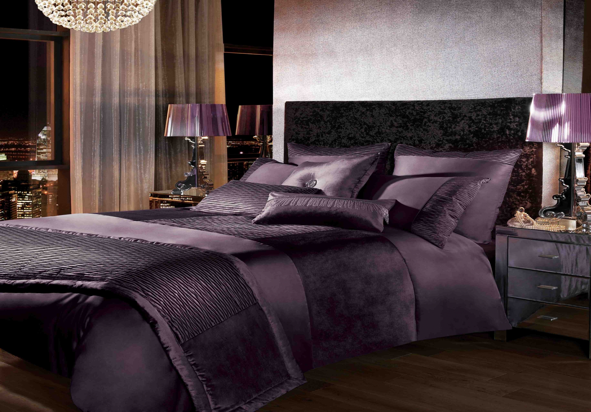 Purple Duvet Dark Appealing Purple Duvet Cover Lavish Dark Bed Headboard Warm Wood Floor Glaring Ball Pendant Light Glossy Table Lamps On Mirrored Bedside Tables Bedroom Comfortable Purple Duvet Covers For Your Beautiful Bedroom Sets