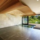 View Of Home Appealing View Of The Beautiful Home With Indoor Pool And Wooden Deck Under The Wavy Wooden Ceiling Architecture Breathtaking Mountain House Blends In With Fresh Landscape Environment
