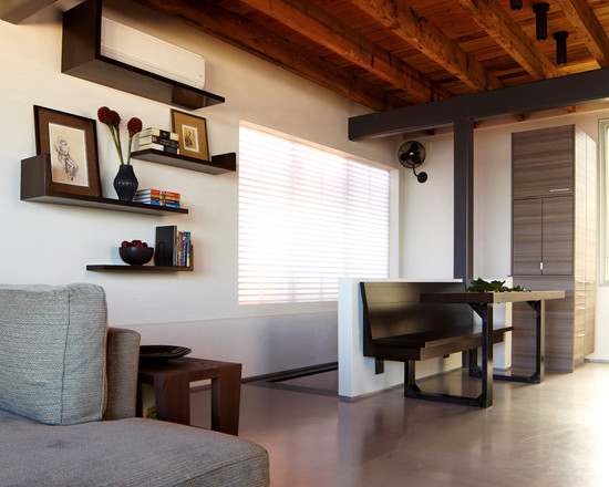 White Striped In Appealing White Striped Drapes Installed In Modern Living Room Using Reclaimed Wood Involved Curved Electric Fan On Wall Decoration Wonderful Wooden Billiard Table Using Reclaimed Wood Decorations