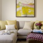 Yellow Scenery On Appealing Yellow Scenery Painting Studded On Center Wall Of Neutral Living Room With Gray Small Sectional Sofa Furniture 17 Small Sectional Leather Sofas For Chic Homes With Modern Personality