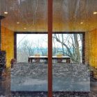 Stacked Cabin Decorated Awesome Stacked Cabin Design Exterior Decorated With Glass Sliding Door Design Ideas In Contemporary Home Style For Inspiration Architecture Cozy Black Mountain Cabin With Yellow Shade Paint Colors