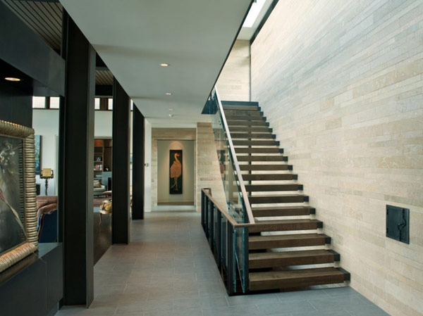 Staircase In Park Awesome Staircase In The Washington Park Hilltop Residence With Brown Footings And Wooden Handrail Near Stone Wall Dream Homes Amazing Modern Home With Beautiful H-Shape Exterior Layout