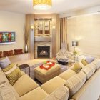 Cream Themed Involving Beautiful Cream Themed Living Room Involving V Shaped Modern Sectional Sofas Completed With Patterned Pillows Dream Homes Fresh Modern Sectional Sofas Create Captivating Room Decorations
