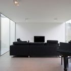 Framework House Architecten Beautiful Framework House By Cocoon Architecten Design Interior In Living Room Decorated With Black Sofa Furniture And Glass Wall Ideas Decoration Light And Airy Minimalist Home Interior With White Color Schemes