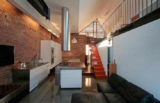 Red Staircase Handrail Bold Red Staircase With Metal Handrail To Reach Upper Level Of Historic Victorian Vader House Seen From Opened Living Room Space Architecture  Gorgeous Contemporary Comfortable Home For Cozy Living Holidays