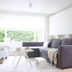 White Painted Interior Bright White Painted Living Room Interior With Grey Sofa Bed Coupled With White Chair Stools And Table Decoration Impressive Sofa Beds As Elegant Furniture For Your Interior Accents