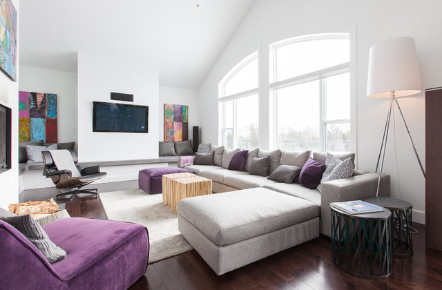 White Painted Involving Bright White Painted Living Room Involving Light Modern Sectional Sofa With Purple Chair Ottoman And Pillows Decoration 18 Stunning Modern Sectional Sofa With Various Models And Types