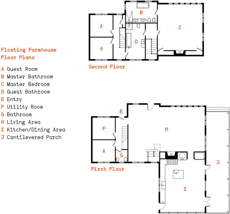 Floors Design The Brilliant Floors Design Plan For The Floating Farmhouse With Guest Room And Master Bathroom Near The Master Bedroom Apartments  Bewitching Modern Farmhouse With White Color And Rustic Appearance