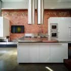 Brick Walls Kitchen Brown Brick Walls Framing Contemporary Kitchen Interior In Minimalist Kitchen Design Of Historic Victorian Vader House Architecture Gorgeous Contemporary Comfortable Home For Cozy Living Holidays