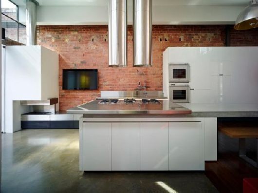 Brick Walls Kitchen Brown Brick Walls Framing Contemporary Kitchen Interior In Minimalist Kitchen Design Of Historic Victorian Vader House Architecture Gorgeous Contemporary Comfortable Home For Cozy Living Holidays