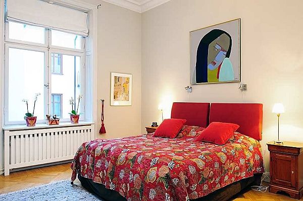 Blossom Patterned Cover Chic Blossom Patterned Red Duvet Cover Inside Bedroom Of Traditional Swedish Apartment Completed White Wooden Glass Windows Apartments Vintage Swedish Home Decorated With Contemporary Scandinavian Touch Of Traditional Style