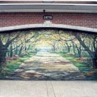 Modification Of Decals Classy Modification Of Garage Door Decals Displaying Inviting Driving Way With Leafy Trees And Greenery On Both Sides Decoration Creative Garage Door Covers And Decals To Style Your Artistic Garage Door