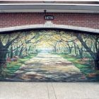 Modification Of Decals Classy Modification Of Garage Door Decals Displaying Inviting Driving Way With Leafy Trees And Greenery On Both Sides Decoration Creative Garage Door Covers And Decals To Style Your Artistic Garage Door