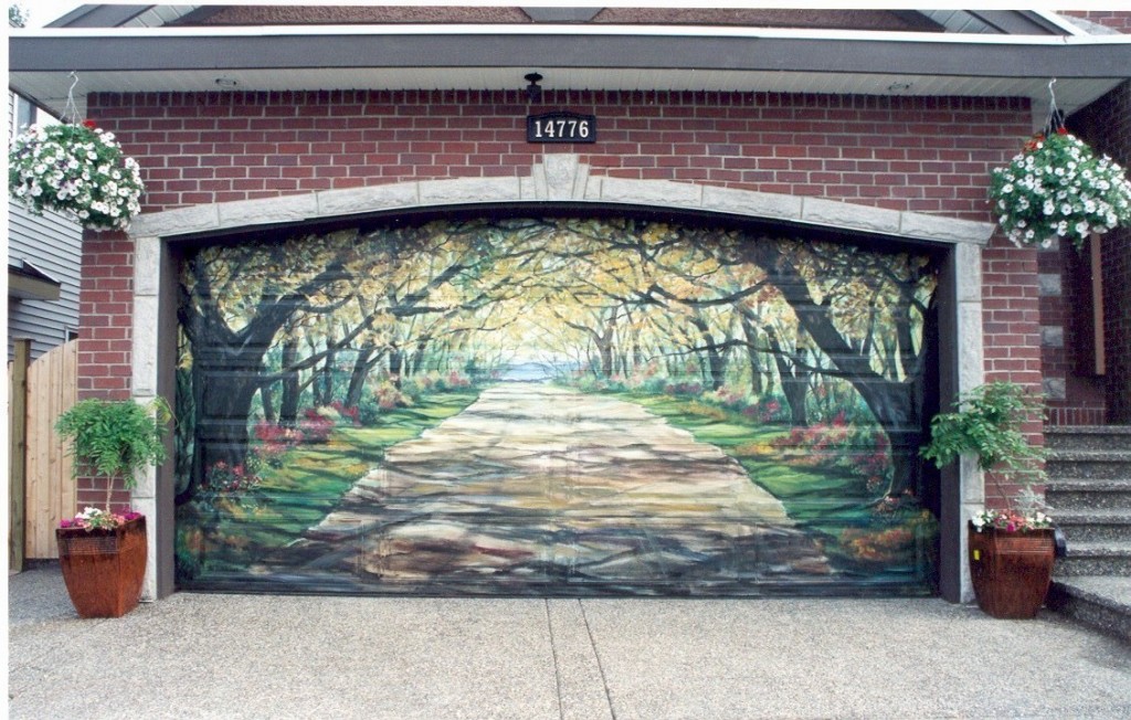 Modification Of Decals Classy Modification Of Garage Door Decals Displaying Inviting Driving Way With Leafy Trees And Greenery On Both Sides Decoration Creative Garage Door Covers And Decals To Style Your Artistic Garage Door