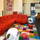 Alphabetic Mats Center Colorful Alphabetic Mats Put On Center Part Of Home Living Room Floor With Cool Red Sectional Sofa And White Table Decoration Gorgeous Red Sectional Sofas For A Stylish Modern Interiors