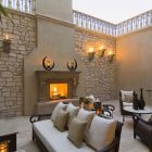 Mediterranean Patio With Comfortable Mediterranean Patio Design Interior With Outdoor Stone Fireplace Design And Traditional Furniture Ideas Fireplace Classic Yet Contemporary Stone Fireplace For Wonderful Family Rooms