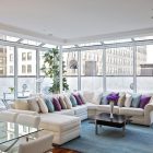 Apartment Family Furnished Contemporary Apartment Family Room Idea Furnished With Ivory Modern Sectional Sofas With Purple Blue Pillows Dream Homes Fresh Modern Sectional Sofas Create Captivating Room Decorations
