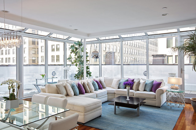 Apartment Family Furnished Contemporary Apartment Family Room Idea Furnished With Ivory Modern Sectional Sofas With Purple Blue Pillows Dream Homes  Fresh Modern Sectional Sofas Create Captivating Room Decorations