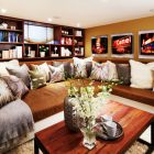 Home Family Completed Contemporary Home Family Room Idea Completed With Built In Wall Storage For Books And Brown Large Sectional Sofas Decoration Swanky Large Sectional Sofas For Spacious Living Rooms