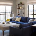 Home Family With Contemporary Home Family Room Interior With Navy Small Sectional Sofa And Cream Tufted Ottoman With Legs Furniture 17 Small Sectional Leather Sofas For Chic Homes With Modern Personality