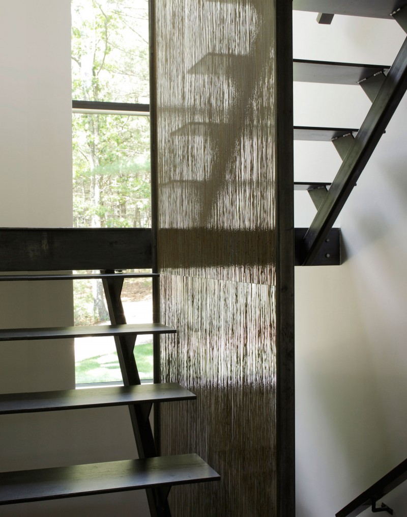 Kettle Hole Staircase Contemporary Kettle Hole Home Indoor Staircase Idea Designed With Black Painted Steps And Sheer Shade As Divider Dream Homes Cantilevered Contemporary Home With Captivating Living Room Spaces