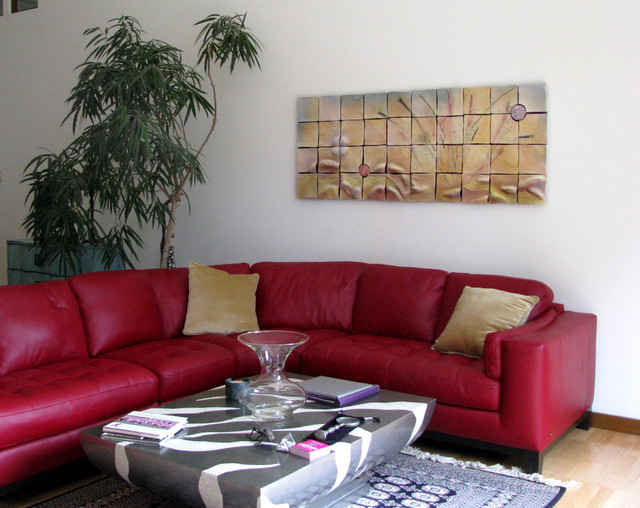 Red Sectional Inside Contemporary Red Sectional Sofa Placed Inside Living Room With Grey And White Patterned Coffee Table With Canister Decoration Gorgeous Red Sectional Sofas For A Stylish Modern Interiors