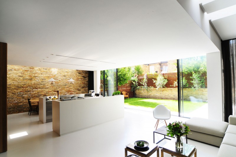 White Kitchen Classic Contemporary White Kitchen Island In Classic House Fake Flower Modern Bed Sofa Bright Pendant Lights Rustic Brick Wall Dream Homes  Elegant Black And White House In London By Bureau De Change Design Office