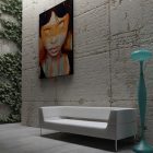 Interior Art Entry Cool Interior Art Design In Entry Way Completed With White Sofa Furniture And Blue Floor Lamp Shade Decoration Ideas Dream Homes Stylish Grey Interior Design With Chic And Beautiful Colorful Paintings