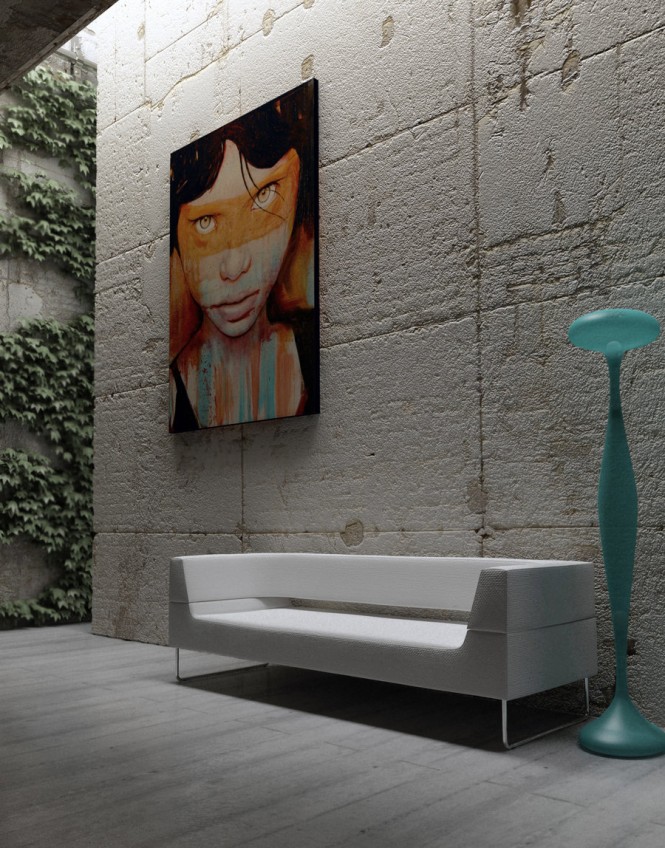 Interior Art Entry Cool Interior Art Design In Entry Way Completed With White Sofa Furniture And Blue Floor Lamp Shade Decoration Ideas Dream Homes Stylish Grey Interior Design With Chic And Beautiful Colorful Paintings