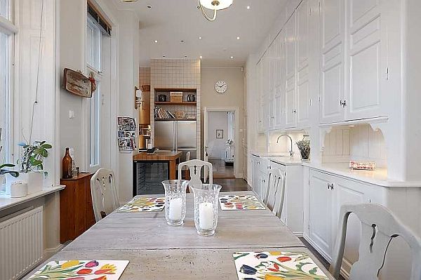 White Interior Traditional Cool White Interior Design In Traditional Swedish Apartment Applied On Kitchen Island And Wall With Marble Dining Table Apartments  Vintage Swedish Home Decorated With Contemporary Scandinavian Touch Of Traditional Style