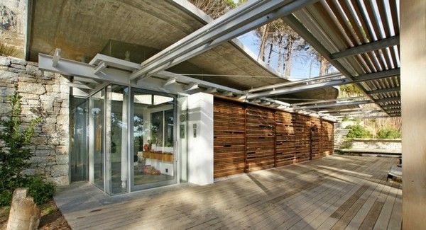Beautiful Home Wooden Cozy Beautiful Home Patio With Wooden Floor And Wide Pergola Near The Wooden Shutters And Wide Glass Walls Architecture Breathtaking Mountain House Blends In With Fresh Landscape Environment