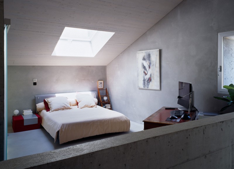 Loft Bedroom Skylight Cozy Loft Bedroom With Small Skylight Artistic Painting Cozy Bed Small Bedside Table Nice Computer Desk In Chamoson House Dream Homes Unusual Contemporary Rural House With Rough Stone Wall Structure