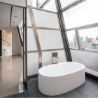 Architectural Greenwich White Creative Architectural Greenwich Street Project White Porcelain Bathtub Frosted Glass Wall Rustic Brick Wall Laminate Flooring Architecture Stunning Steel And Glass Structure Reflected In 497 Greenwich Street Penthouse