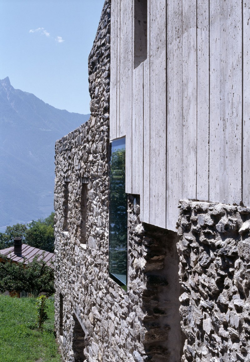 Chamoson House Stone Eclectic Chamoson House With Rustic Stone Outdoor Wall Square Glass Window Outdoor Wood Wall Beautiful Mountainous View Dream Homes Unusual Contemporary Rural House With Rough Stone Wall Structure