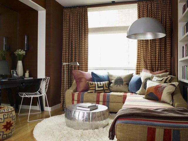 Living Room Striped Eclectic Living Room Idea Involving Striped Sofa Bed Manufactured In L Letter Shape With Colorful Pillows Decoration Impressive Sofa Beds As Elegant Furniture For Your Interior Accents