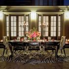 Patio With Classy Eclectic Patio With French Window Classy Chandelier And Colorful Flowers On Vintage Wood Dining Table Zebra Carpet Christmas Dinner Table Decorations Dining Room Easy Christmas Dinner Table Decorations With Luxurious Colors Combinations