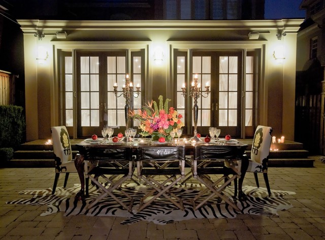 Patio With Classy Eclectic Patio With French Window Classy Chandelier And Colorful Flowers On Vintage Wood Dining Table Zebra Carpet Christmas Dinner Table Decorations Dining Room Easy Christmas Dinner Table Decorations With Luxurious Colors Combinations